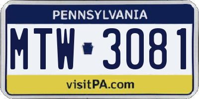PA license plate MTW3081