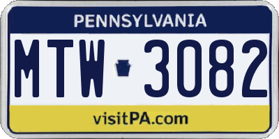 PA license plate MTW3082