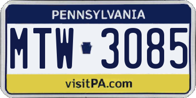 PA license plate MTW3085