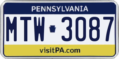 PA license plate MTW3087