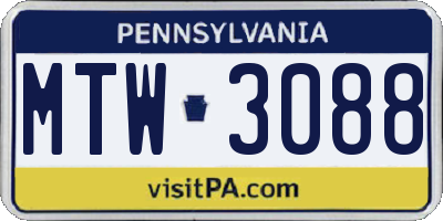 PA license plate MTW3088