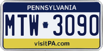 PA license plate MTW3090