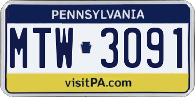 PA license plate MTW3091
