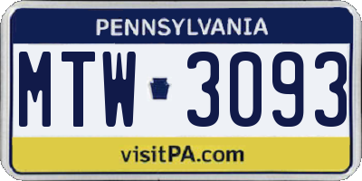PA license plate MTW3093