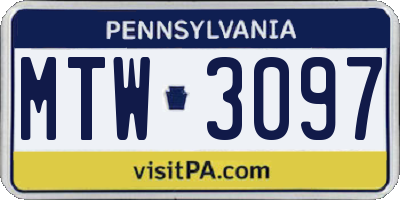 PA license plate MTW3097
