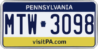 PA license plate MTW3098