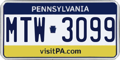 PA license plate MTW3099
