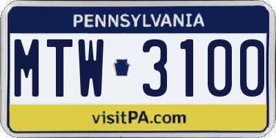 PA license plate MTW3100