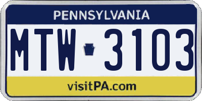 PA license plate MTW3103