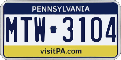 PA license plate MTW3104