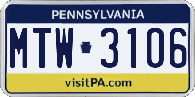 PA license plate MTW3106