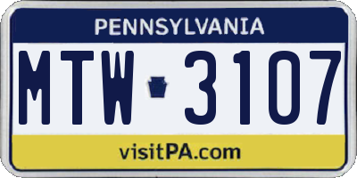 PA license plate MTW3107