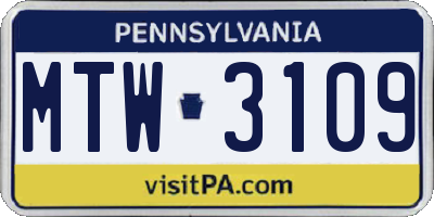PA license plate MTW3109
