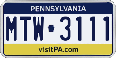 PA license plate MTW3111