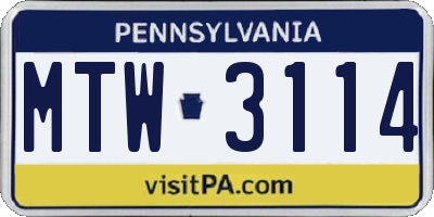 PA license plate MTW3114