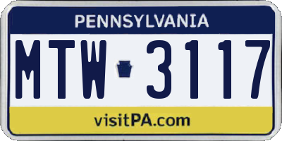 PA license plate MTW3117