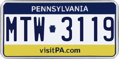 PA license plate MTW3119