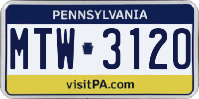 PA license plate MTW3120
