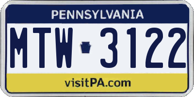 PA license plate MTW3122