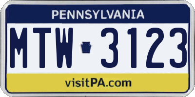 PA license plate MTW3123