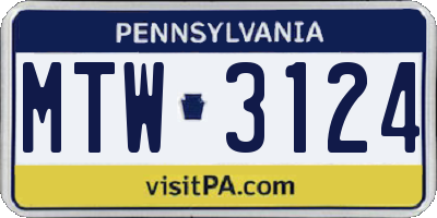PA license plate MTW3124