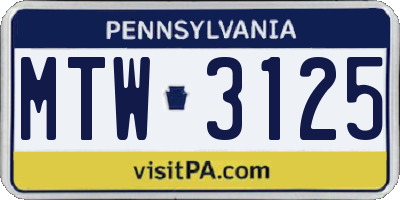 PA license plate MTW3125