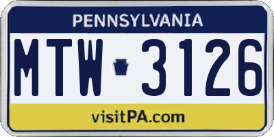 PA license plate MTW3126