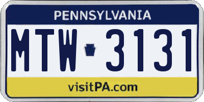 PA license plate MTW3131