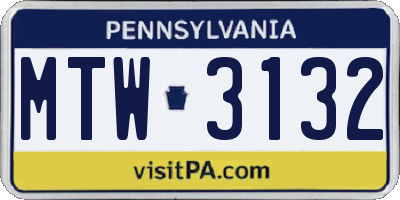 PA license plate MTW3132