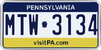 PA license plate MTW3134