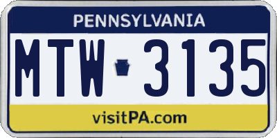 PA license plate MTW3135