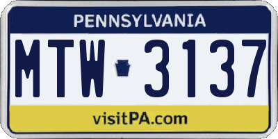 PA license plate MTW3137