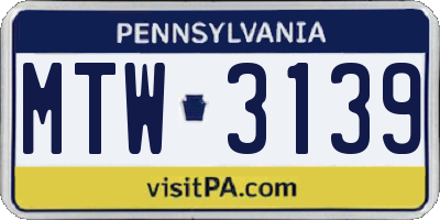 PA license plate MTW3139