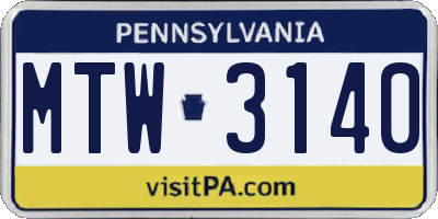 PA license plate MTW3140