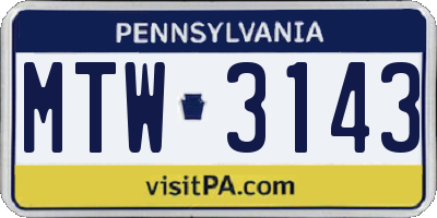 PA license plate MTW3143