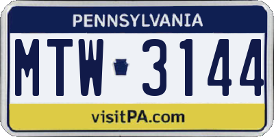 PA license plate MTW3144