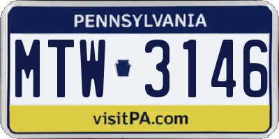 PA license plate MTW3146