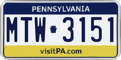 PA license plate MTW3151