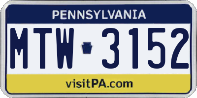 PA license plate MTW3152