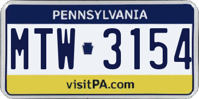 PA license plate MTW3154