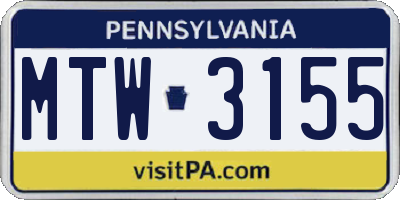 PA license plate MTW3155