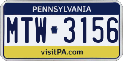 PA license plate MTW3156