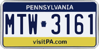 PA license plate MTW3161