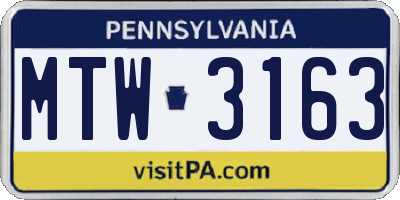 PA license plate MTW3163