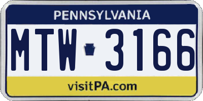 PA license plate MTW3166
