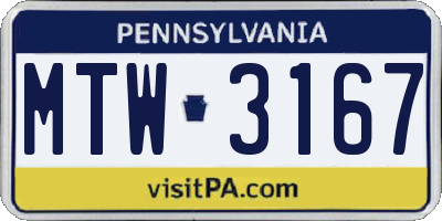 PA license plate MTW3167