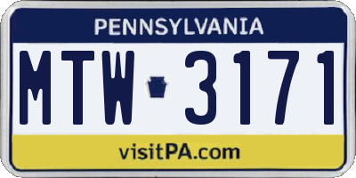 PA license plate MTW3171