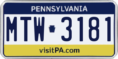 PA license plate MTW3181