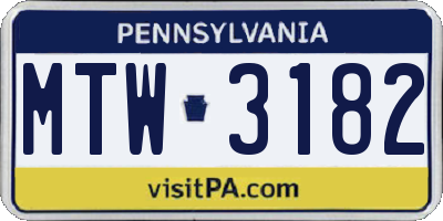 PA license plate MTW3182