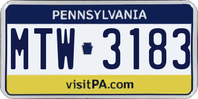 PA license plate MTW3183